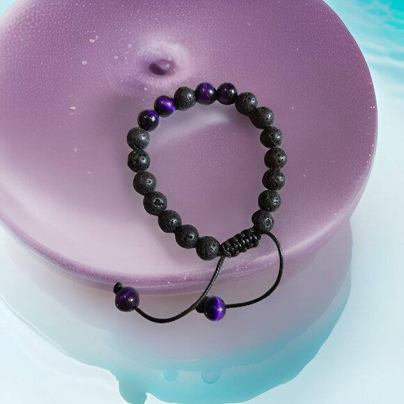 Lava & purple tiger eye bracelet~ 7 in adjustable - Picture 1 of 2